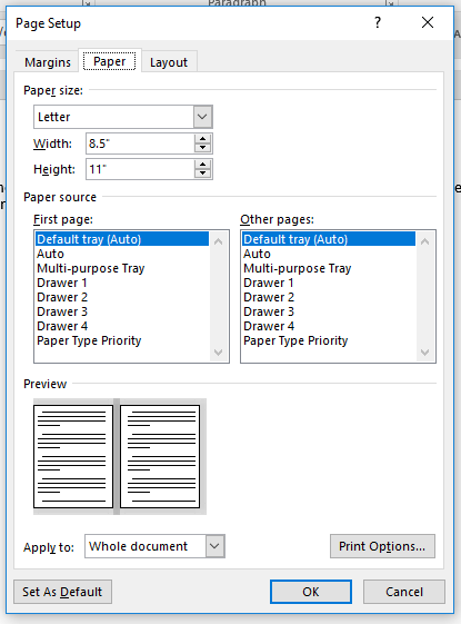 8.5 x 11 paper size in microsoft word